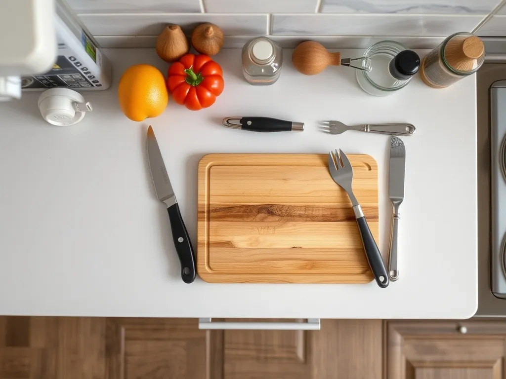 Kuvituskuva: pienen keittiön työnkulku ja vyöhykkeet